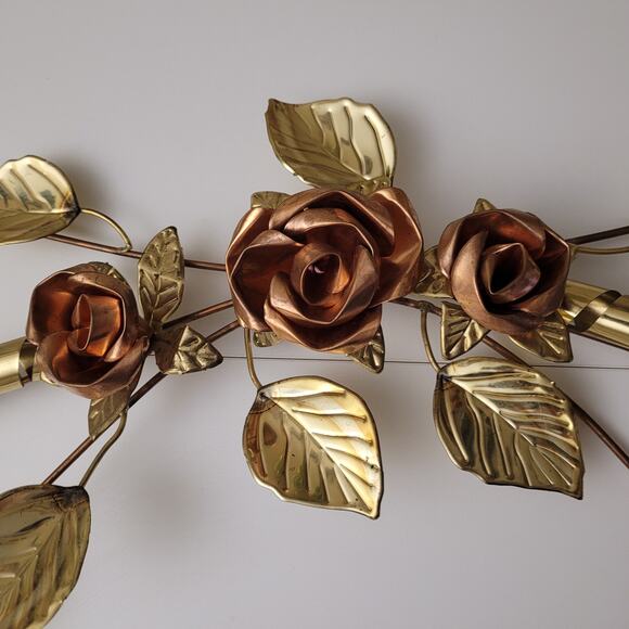Copper Brass Rose Ribbon Hanging Wall Art Swag 27” MCM Decor Hollywood Regency - Picture 3 of 12